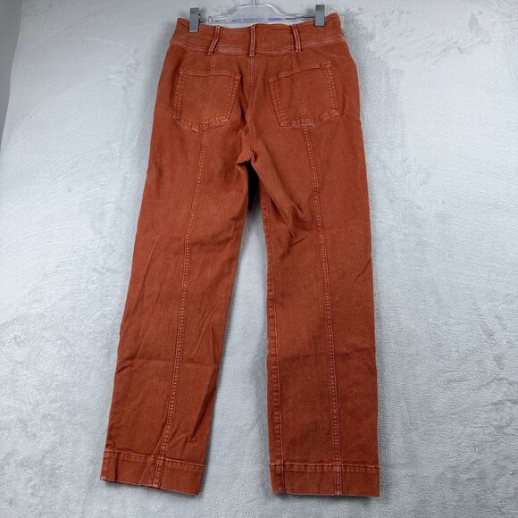 Ann Taylor Straight Leg Jeans High Rise Womens Size 8 Pintuck High Waist Orange - Picture 2 of 12